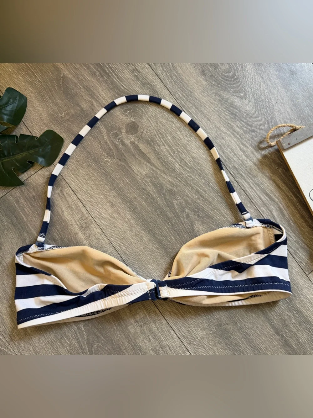 J. Crew Nautical Navy and White Striped Retro Halter Strap Bandeau Bikini Top. L